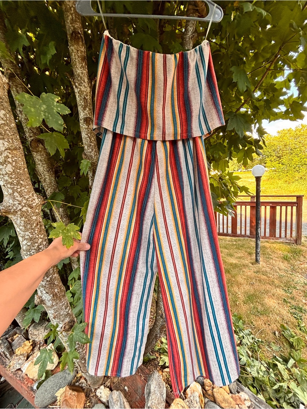 BeBop Multicolor Striped Strapless Cropped Jumpsuit